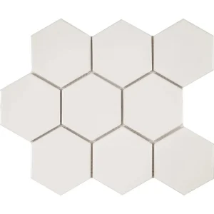Interceramic Elegant White Mosaic Tile Hexagon Pattern Glossy 10 x 11″ Sheet