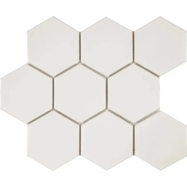 Interceramic Elegant White Mosaic Tile Hexagon Pattern Glossy 10 x 11″ Sheet